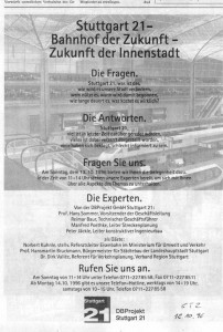 Anzeige für das S21-Infotelefon, Stuttgarter Zeitung, 18.10.1996