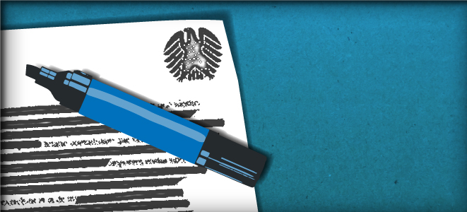 Das Bild zeigt ein geschwärztes Regierungsdokument