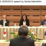 Handelskommissarin Malmström beim EU-Japan Gipfel in Tokio 2015.