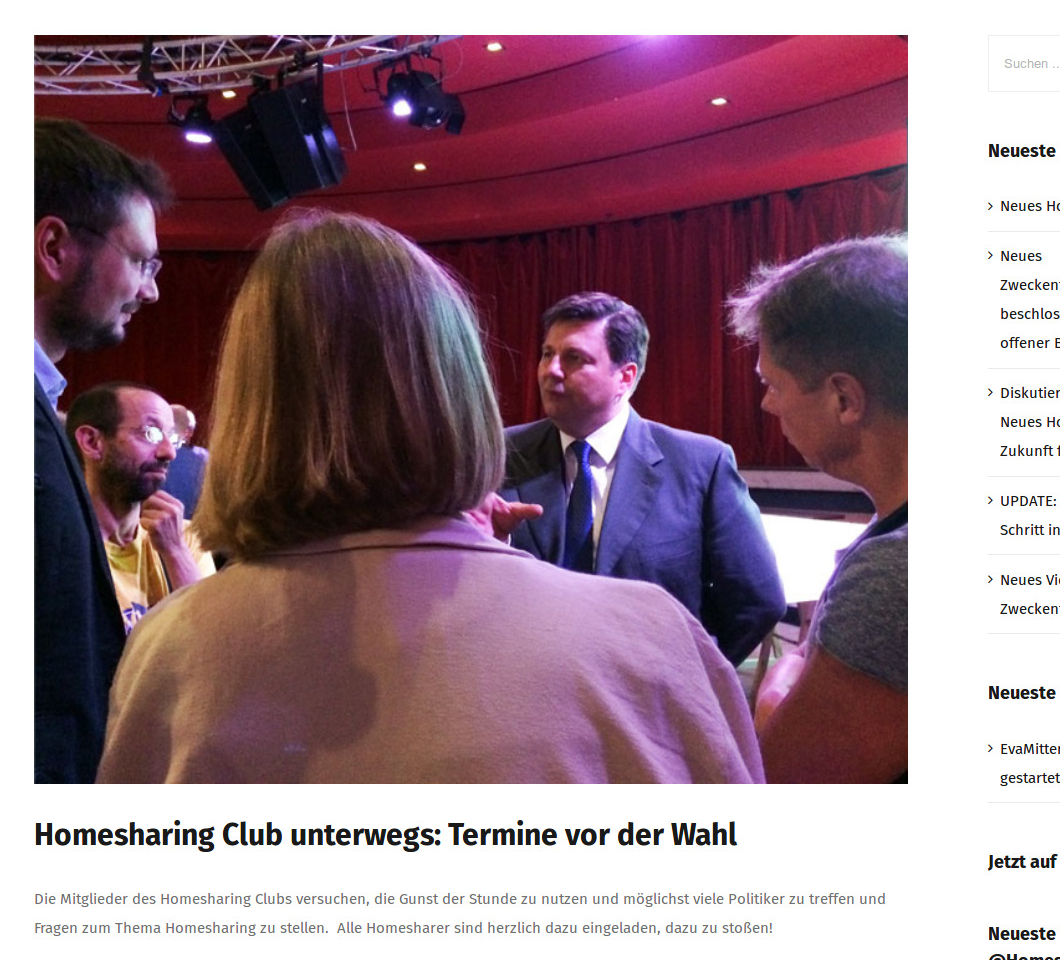 Homesharing ClubBerlin Gespräche mit Politikern vor der Wahl, Sept 2016 (Screenshot von Mai 2018)