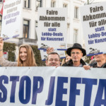 LobbyControl Aktive bei Protesten gegen die JEFTA-Ratifizierung in Brüssel. © LobbyControl.