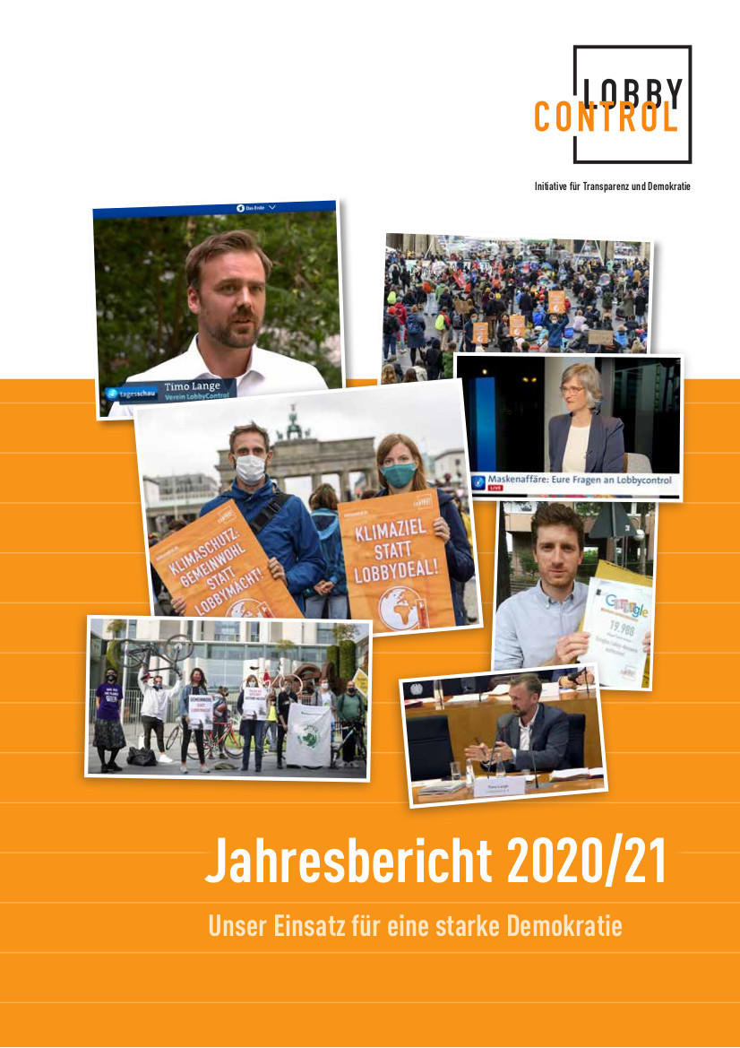 Titelseite des LobbyControl-Jahresberichtes 2020/21