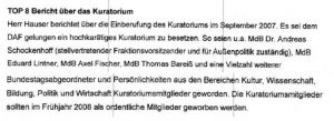 Screenshot des Protokolls der Mitgliederversammlung von 2007 zum Top: Bericht über das Kruatorium