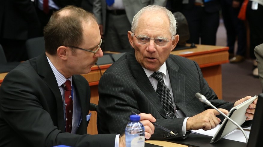 Finanzminister Schäuble beim Sondertreffen der Eurogruppe am 9. Mai 2016 in Brüssel.
