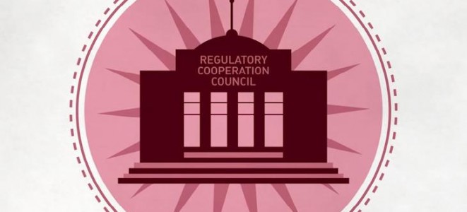 Das Bild ist ein Ausschnitt aus unserem Erklärvideo zu regulatorischer Zusammenarbeit im TTIP-Abkommen und zeigt das neue Gremium, das geschaffen werden soll: Den Rat für regulatorische Kooperation, auch neuerdings Gremium für regulatorische Zusammenarbeit genannt.